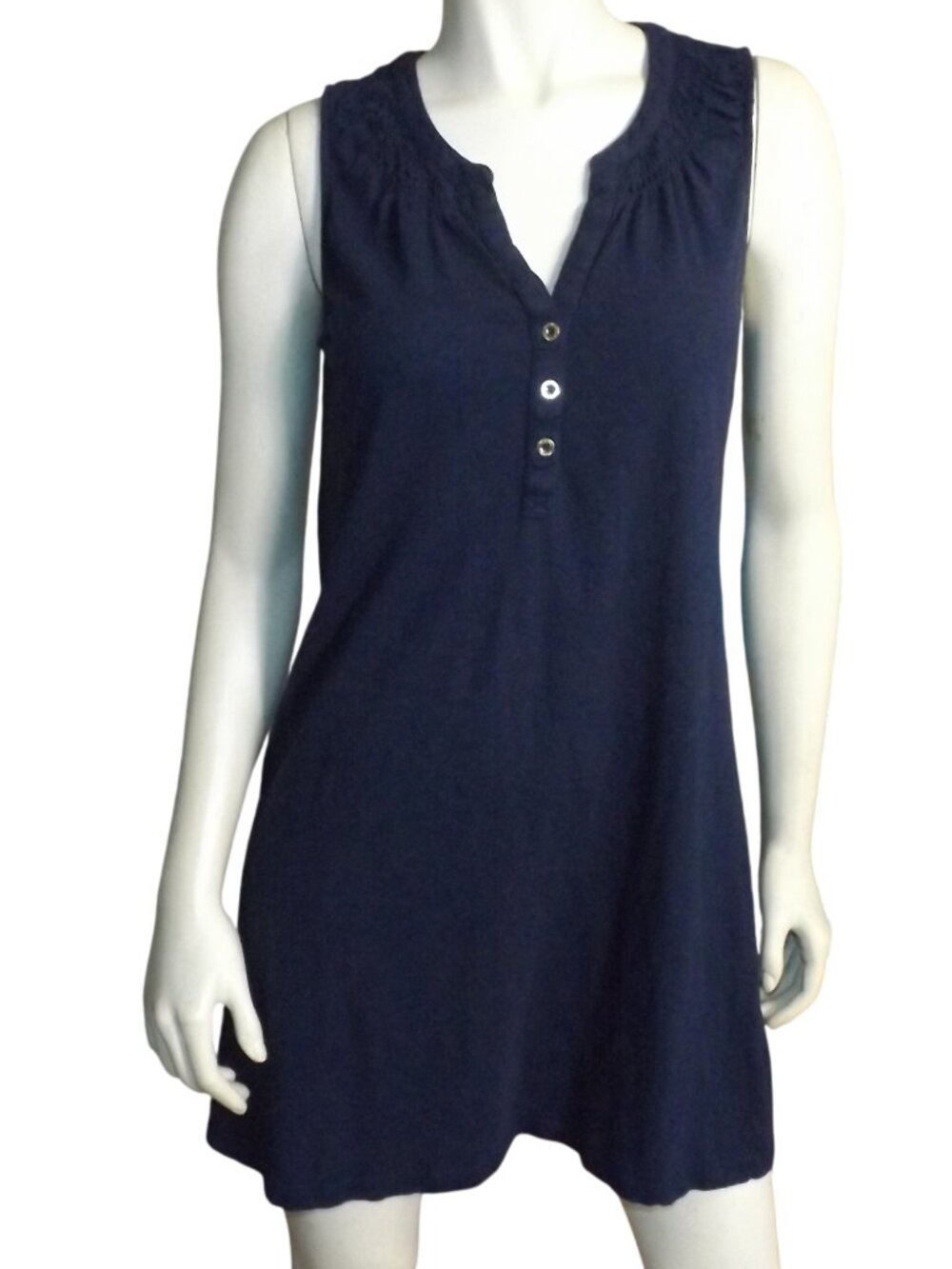 LILLY PULIZER Mini Dress, M, Navy Blue Slub Jersey, Sleeveless, Smocked accents